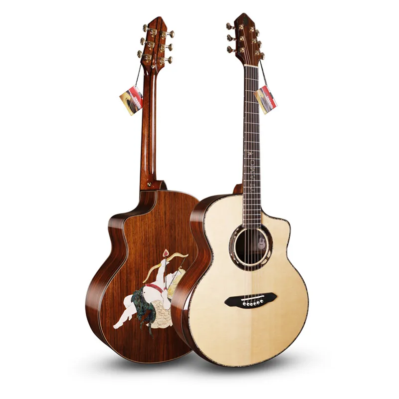 

Professional Solid Guitar,41 " Cutaway guitar with Solid Spruce Top/Rosewood Body,Cupid shell pattern mosaic,T-J160C,2020 NEW