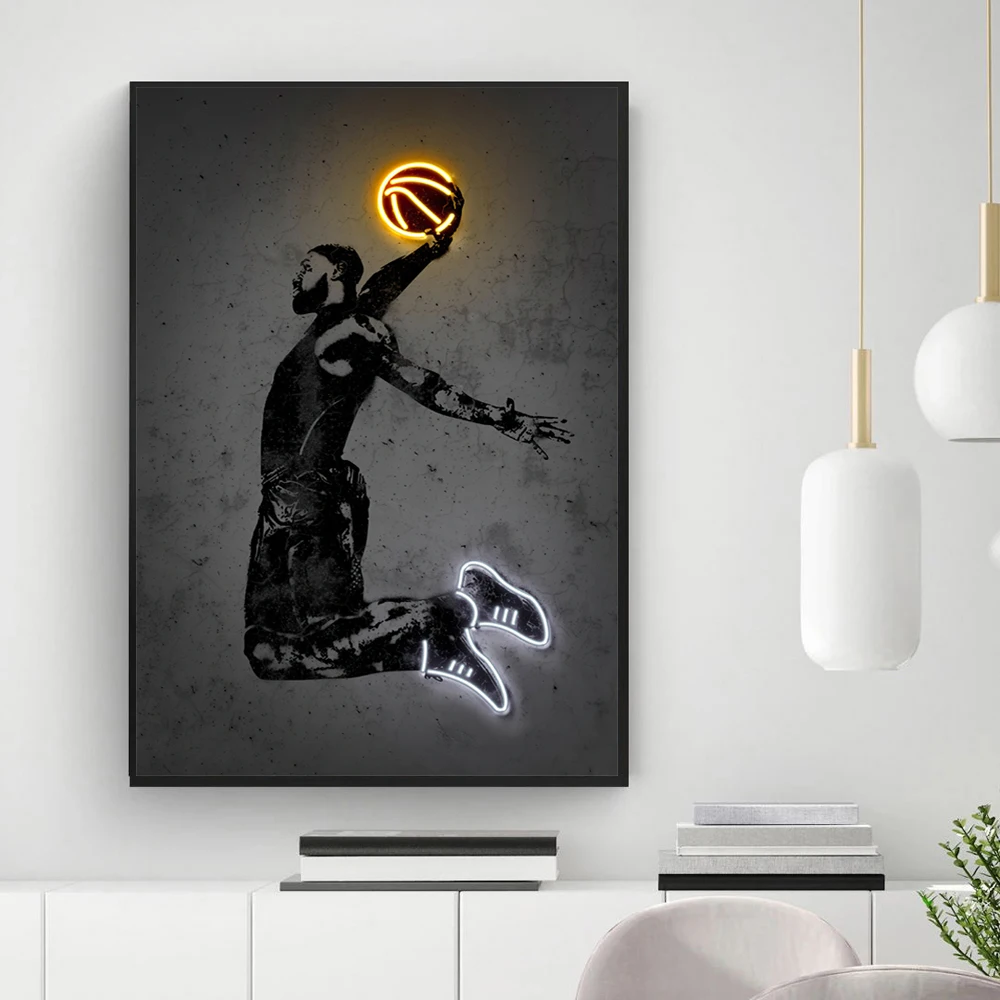 Basketball Super Star Painting Wall Decor,Basketball Wall Decor,Basketball Graffiti Canvas Wall Art Prints Posters,Stephen Curry and LeBron James
