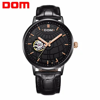 

new DOM Luxury Brand Japan Mechanical Watch Self-Wind Black Leather Watch Vintage Elegant Waterproof Skeleton Watches Relogio