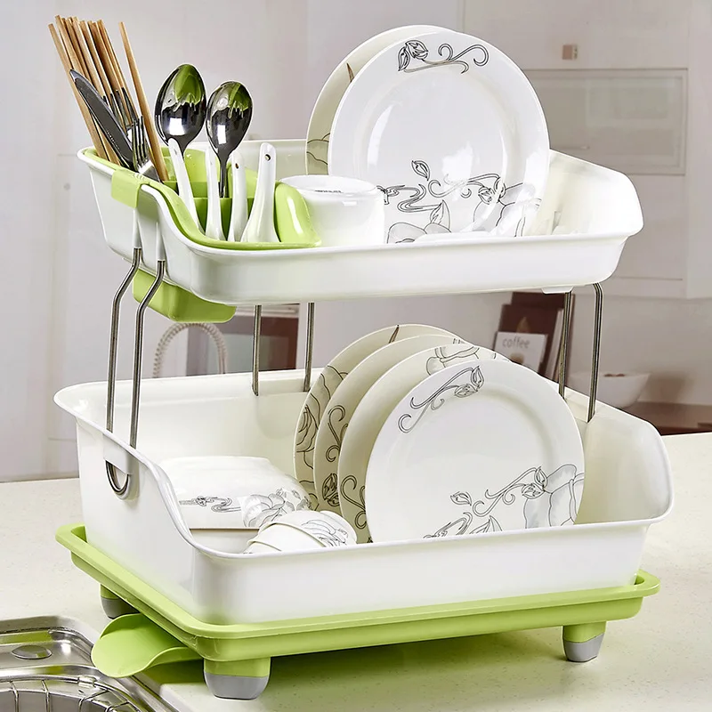 Double-Layer Multi-Function Draining Dish Rack for Kitchen
