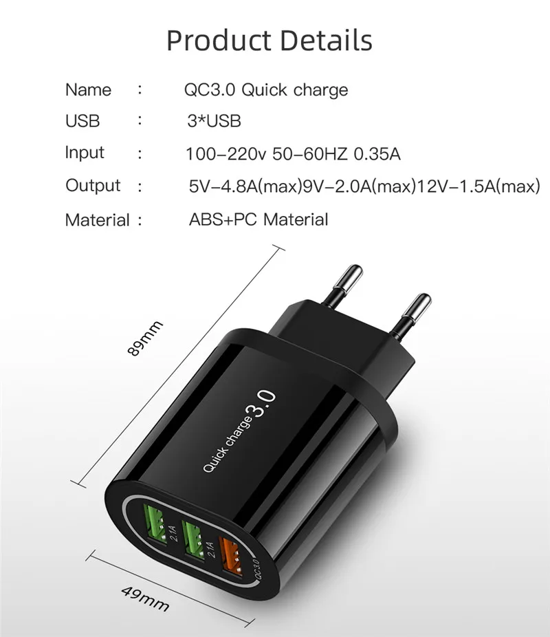 18 Вт Быстрая зарядка USB зарядное устройство Быстрая зарядка 3,0 настенное зарядное устройство адаптер для iPhone 11 11Pro Max samsung S10 зарядное устройство для мобильного телефона