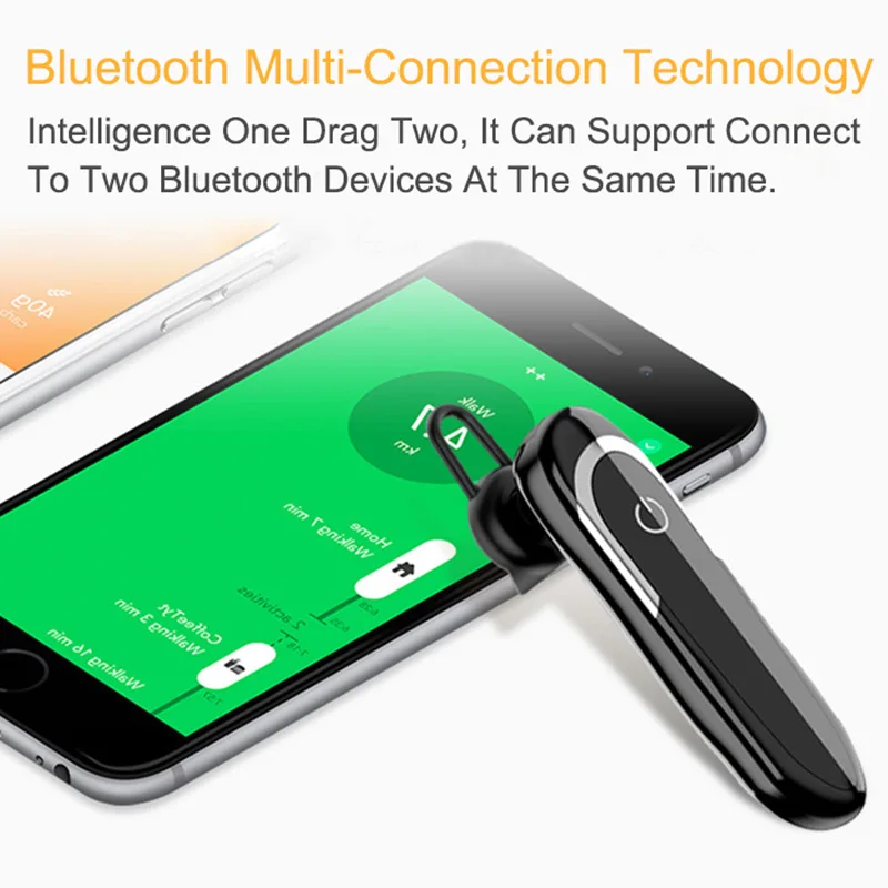 Bluetooth Earphone with Microphone 32 Hours Talk Time Wireless Headset Sweat Proof Sport Music Earbuds Long Last Earpiece Black