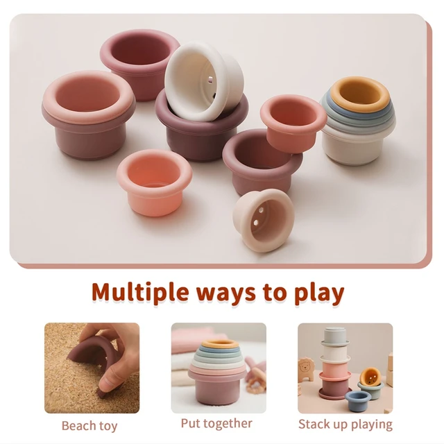 Ins Style Silicone Building Block Bathtub Toy for Baby Stacking Cup Montessori Toys Educational Hourglass Toys Christmas Gift 2