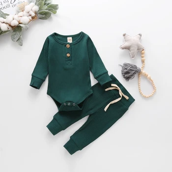 

Two-piece Suit Autumn Kids Product Knitting Pit Strip Solid Color Romper Long Sleeve Romper
