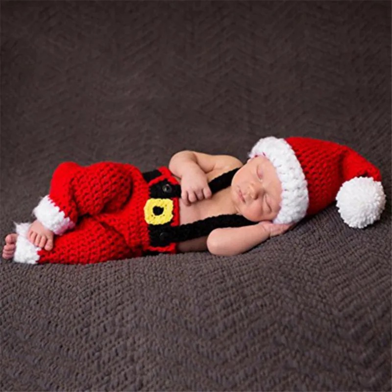 

Newborn Baby Photography Props Knitted Baby Jumpsuit Romper Christmas Baby Hat Baby Photo Accessory