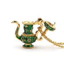 Ручная роспись зеленый чайник Длинная цепочка с подвеской ожерелье глянцевое покрытие винтажный чокер ювелирные изделия Bijoux Femme Bijuteria ожерелье для женщин