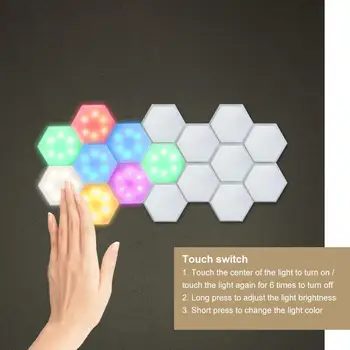 

6PCS LED Quantum Hexagonal Wall Lamp with Remote Control Creative Night Light Touch Sensitive Quantum Lamp Modular Wall Lampara