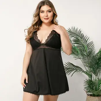 

2020 V Neck Mesh Lace Ruffle Night Dress Women Sexy Perspective Open Back Nightgowns Plus Size Nightwear Lingerie Sleepwear