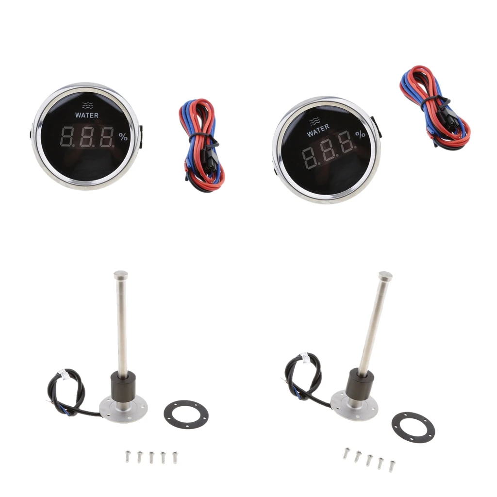 Pair 200mm Fuel & Liquid Water Level Gauge Sensor & Pair 2'' Fuel Gauge for Boat