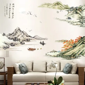 

Chinese Style Large Scenery Wall Sticker Vintage Home Decor Office Study Living Room Wallstickers Wall Decals Vintage Poster Art
