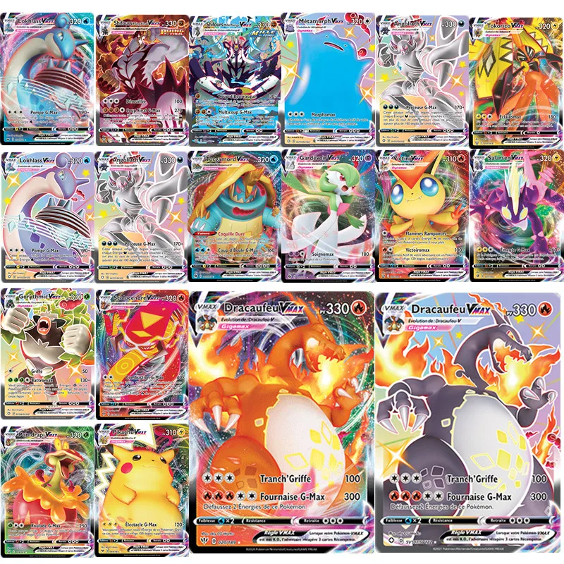 100 шт. VMAX GX EX Pokemon французские карты Pikachu Dracaufeu Torgamord Victini Scolocendre MorpekoTrading карточная