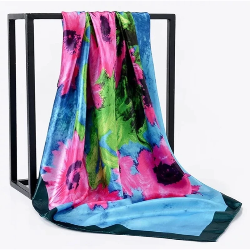 Шелковые шарфы Foulard 90*90 см квадратная голова хиджаб шарф Женский шифон шаль Бандана обертывание глушитель парео - Цвет: 16