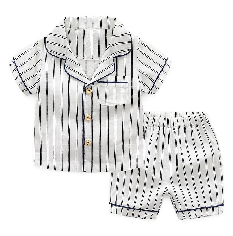 2021 Spring Autumn Boys Button Down Pajamas Kids Toddler Striped Sleepwear PJs Set Lounge Wear Clothing Sleepwear & Robes	