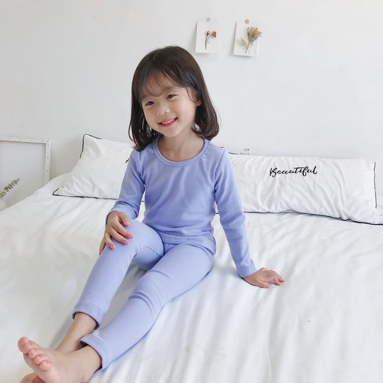 Autumn winter pajama set shirt boys girls simple candy-color casual comfort