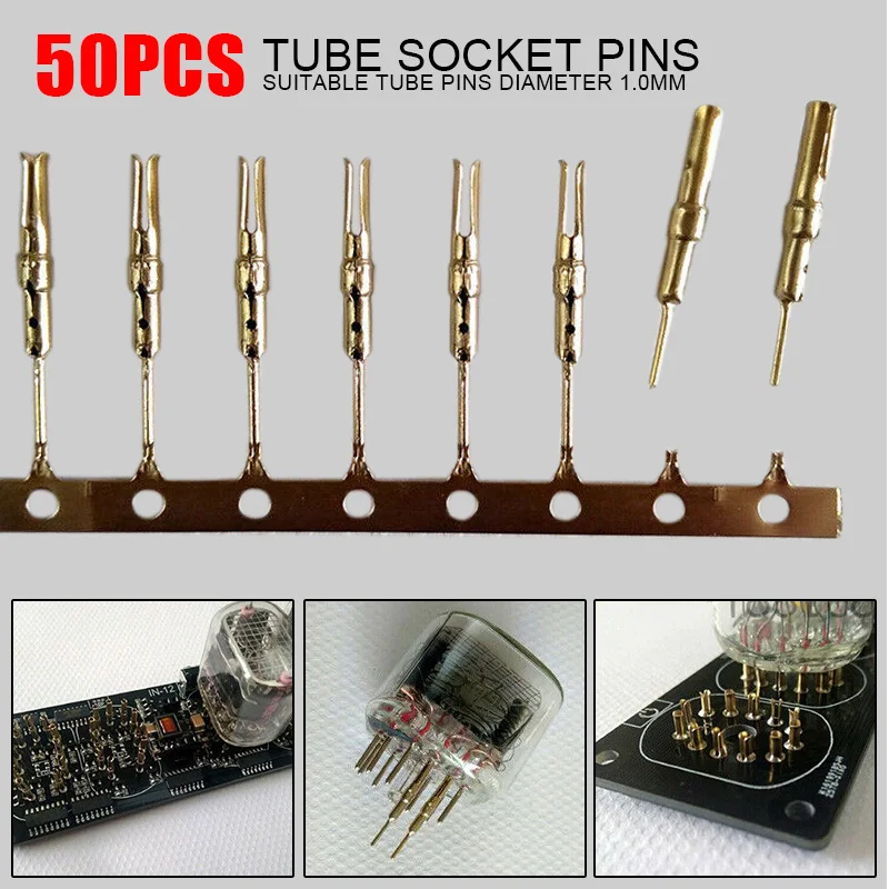 

50pcs/set Durable Tube Pins Nixie/VFD Tinned Brass Tube Socket Pins 1.0mm Gold Plated IN-12 IN-18 IN-8 QS30-1