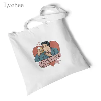 

Lychee Harajuku Cartoon Devil Print Women Canvas Bag Environmental Large Tote Shopping Bag Foldable Storage Travel Bag Handbag