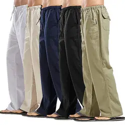 2019 мужские повседневные брюки повседневные осенние хлопковые льняные брюки льняной эластичный корсаж Прямые повседневные многоцветные