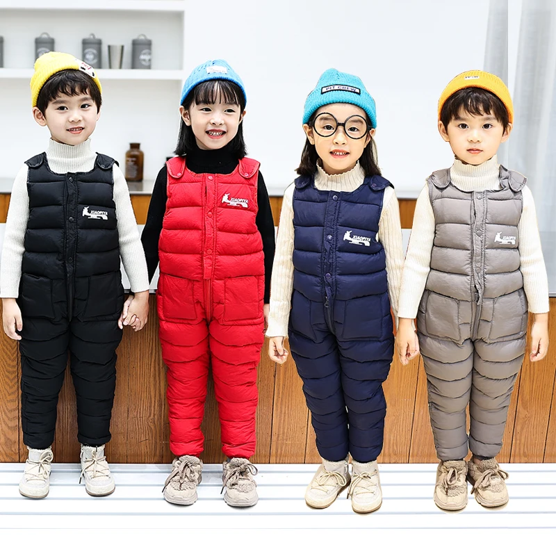 2021 Winter Girls Warm Overalls Autumn Boys Girl Thick Pants Baby Kids Jumpsuit High Quality Clothing Children Ski Overalls