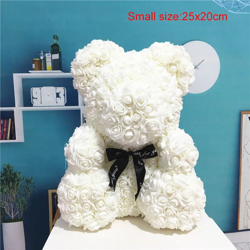 Small white Искусственные цветы Роза медведь девушка Юбилей Рождество День Святого Валентина подарок на день рождения для украшения свадебной вечеринки - Цвет: Small white
