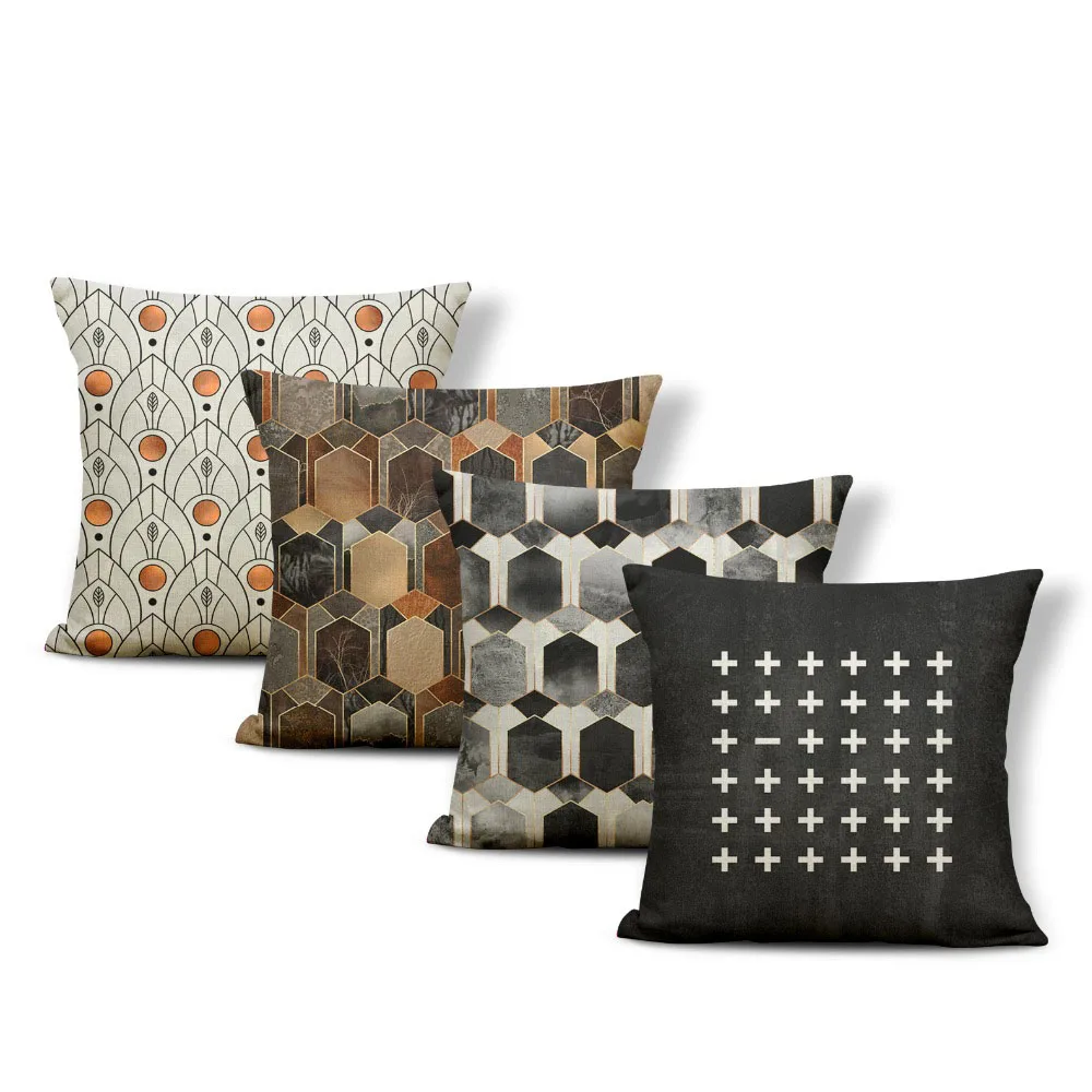 Stylish And Luxurious Geometric Cushion Set Marble Texture Honeycomb Symbol Symmetrically Arranged Decorative Pillowcase Pillow | Дом и сад