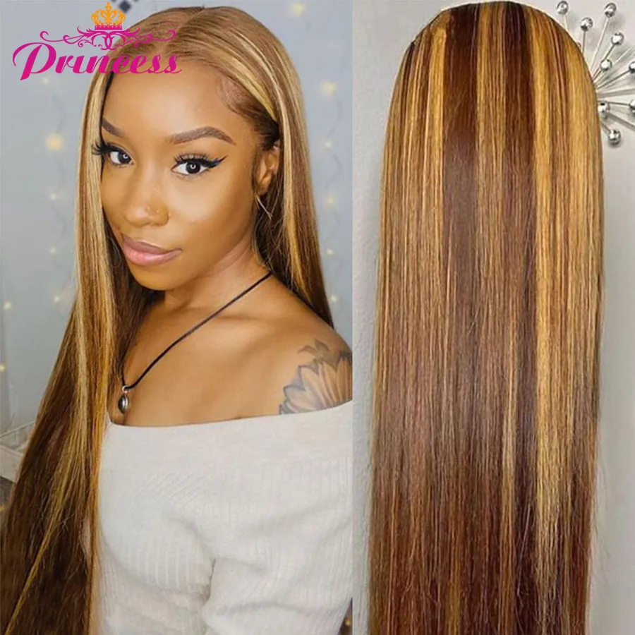 Wig 4x4 Highlight Human-Hair-Wigs Lace Closure Lace-Front Princess Pre-Plucked Straight