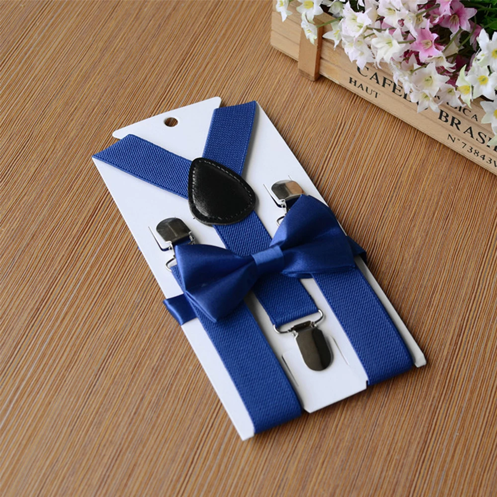 royal blue Детские эластичные подтяжки галстук бабочка, комплект, смокинг, костюм унисекс, для мальчиков и девочек, галстук-бабочка, свадебный костюм Регулируемый y-образный пояс - Цвет: royal blue