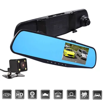 

HGDO 4.3'' FHD 1080P Dual Lens Car DVR Mirror Dash Cam Recorder Rearview Mirror Night Vision Rear View Camera loop record Hot