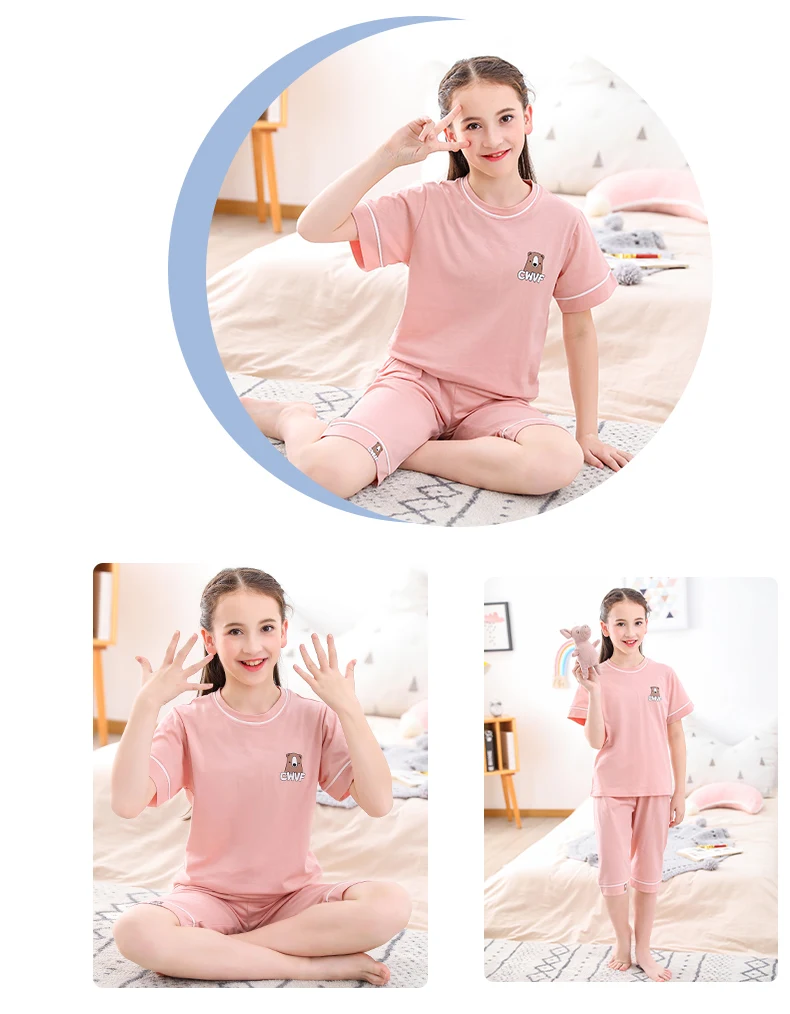 Teens Pajamas Short Sleeve 100% Cotton Pyjamas Big Kids Clothes Sets Children Boys Sleepwear Pajamas For Girls 10 12 14 16 Years baby girl nightgowns
