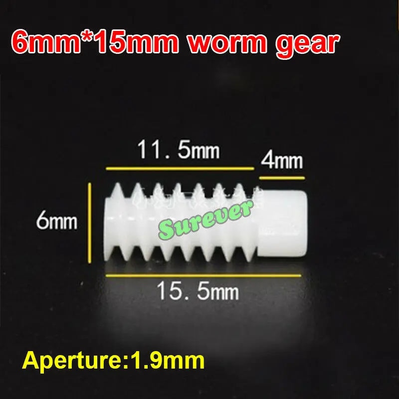 5PCS Lengthened Worm Gear 6*10mm/6*15mm 0.5 Modulus 1.9mm Aperture For