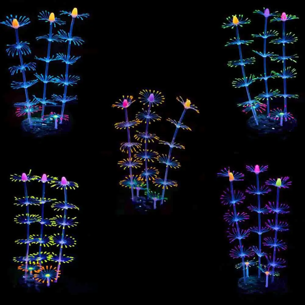 Силиконовый Искусственный аквариум флуоресцентный эффект Коралловая рыбка чаша Растения Орнамент подводный живое растение водные светящиеся орнамент
