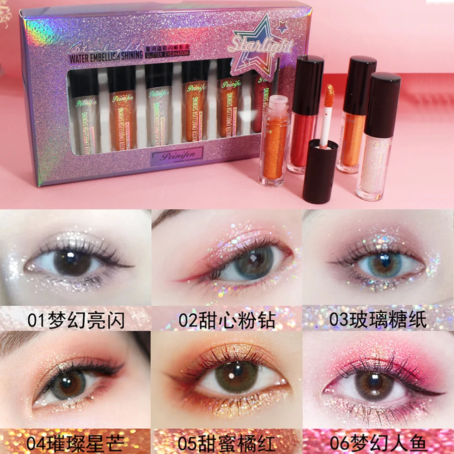 

Portable 6 Colors eye shadow solution/primer Metallic Shiny Smoky Eyes Eyeshadow Waterproof Glitter Liquid Makeup Long-lasting