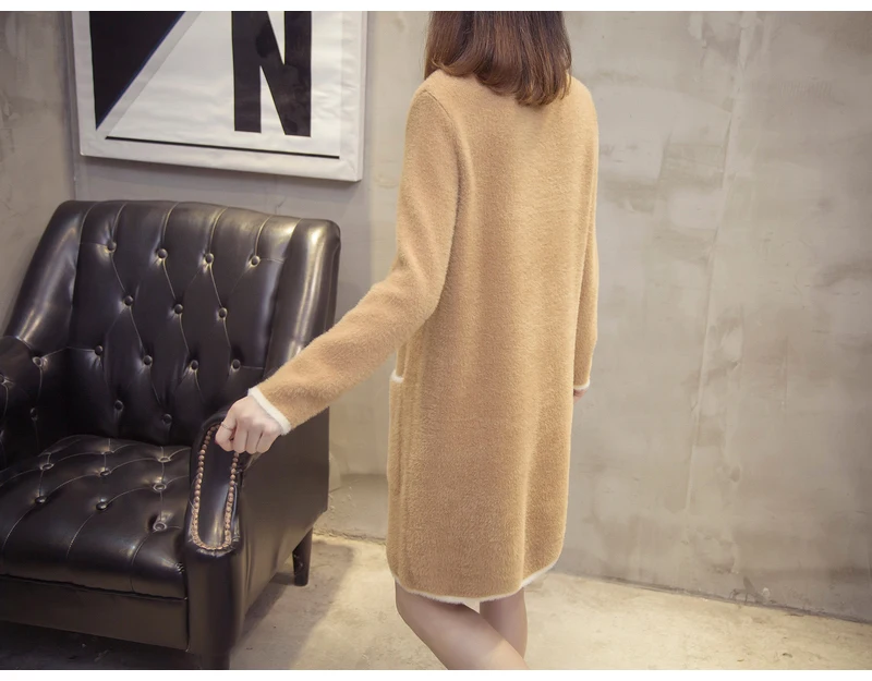 Женское плотное, новое свободное платье-свитер с полувысоким воротником, осенняя и зимняя шерстяная юбка-свитер