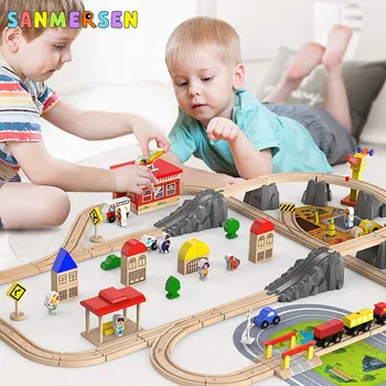 

Children DIY Wooden Train Track Toy Suit City Farm Forest Railway Bridge Track Building Blocks Educational Toys For Kid Gift