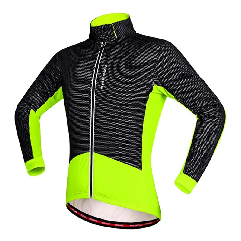 WOSAWE Флисовая теплая велосипедная Джерси с длинным рукавом, зимняя спортивная куртка для активного отдыха, велосипедная ветрозащитная ветровка, одежда для велоспорта - Цвет: Зеленый