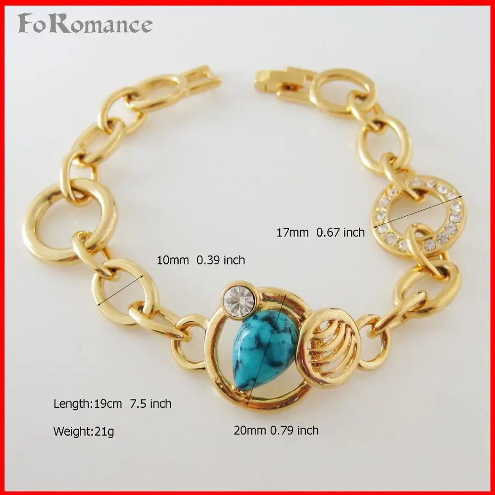 FOROMANCE/7," женский браслет из желтого золота GP с голубым камнем в форме головы мыши, браслет 10 мм с широкой цепочкой