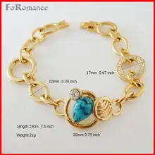 FOROMANCE/7," женский браслет из желтого золота GP с голубым камнем в форме головы мыши, браслет 10 мм с широкой цепочкой