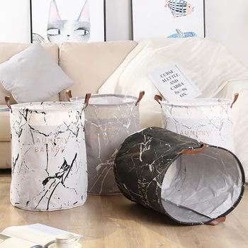 

Waterproof Laundry Basket Dirty Clothes Hamper Kids Foldable Toy Storage Basket with Leather Handle 1pcs