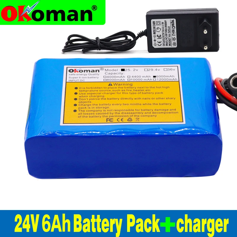 6s2p 24V 6Ah 18650 Battery Lithium 25.2v 6000mAh Electric Bicycle Moped /Electric/Li ion Pack with charger | Электроника