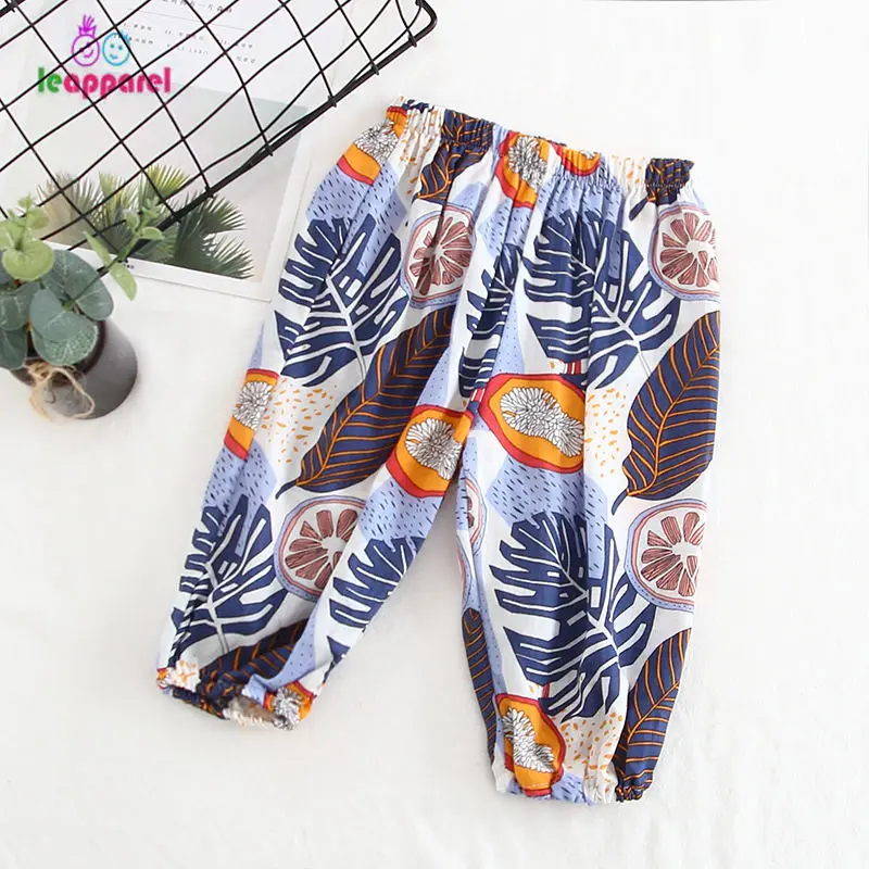 LEAPPAREL/модные длинные штаны для мальчиков и девочек с резинкой в талии с принтом, повседневная одежда для детей - Цвет: Blue