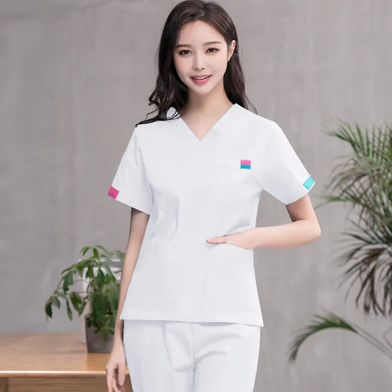 

NEW Style Women Scrub Set Short Sleeve Pure Cotton Medical Uniforms Classic V Neck Nurse Scrub Top and Pants