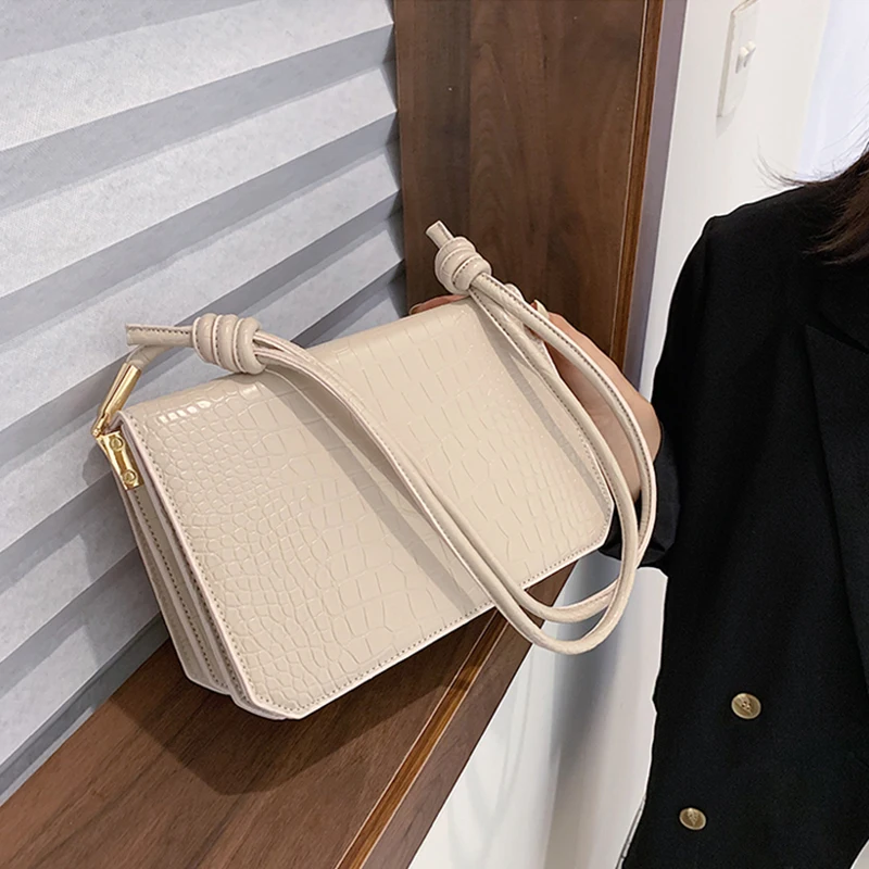 

Simple Alligator Messenger Bags For Women Multipurpose Knotted Shoulder Strap Flap Ladies High Quality Pu Leather Shoulder Bags