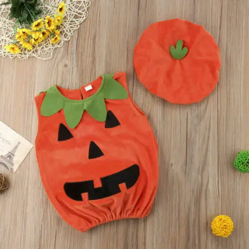 Newborn Baby Boy Girl Halloween Pumpkin Romper jumpsuit 2Pcs Outfits Fancy Costume Children Clothes