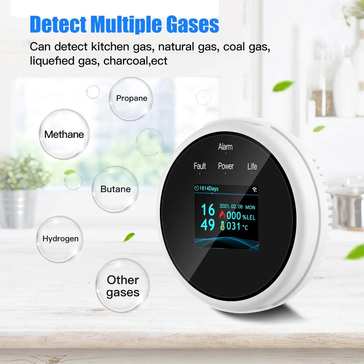 Detector De Gas Inteligente Con WiFi - Pantalla LED, Alarma Sonora Y De Voz, Compatible Con Smart Life Y Tuya