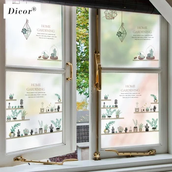 

DICOR Stained Static Cling PVC Window Film Frosted Opaque Privacy Glass Film Sticker Home Decor Digital Print BLT111 Small Plant