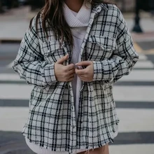 

Spring Autumn Korean Blouses Style Loose Tweed Plaid Shirt Coat 2021 New Internet Celebrity Fried Street Versatile Casual Top