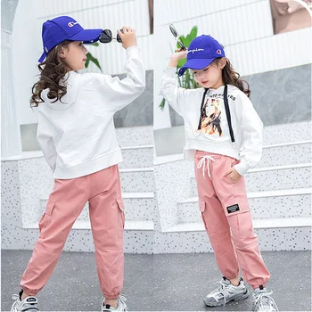 

New Fashion Girls Kids Sports Cargo Pants Girls High Waist Pink Sweat Pants Spring Fall Casual Trousers Outerwear For Children