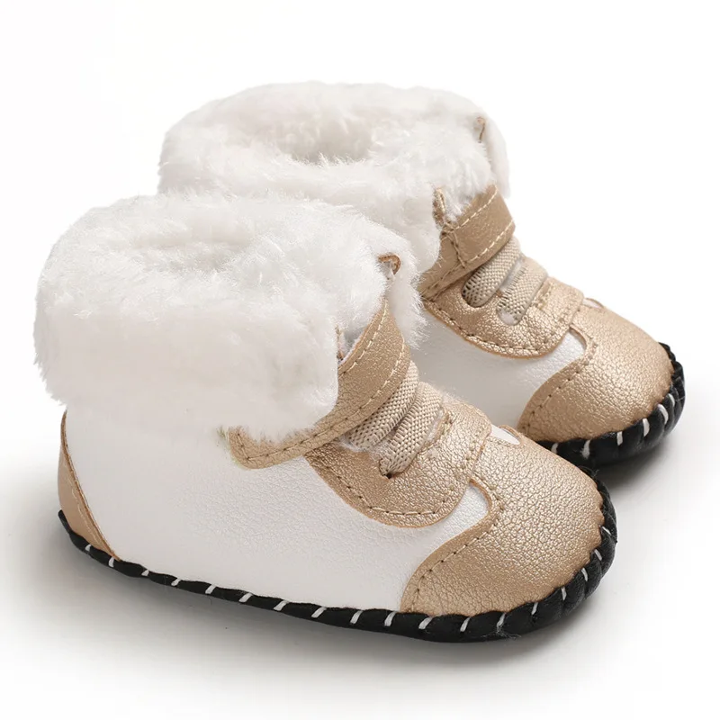 Детские зимние сапоги обувь для мальчиков и девочек мягкая подошва 0-18 месяцев противоскользящие теплые зимние для младенцев, до первых шагов пинетки носки - Цвет: gold