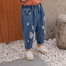 7m More Lala/Детские джинсы с дырками для мальчиков; сезон весна-осень; Новинка года; Детские Модные брюки в Корейском стиле