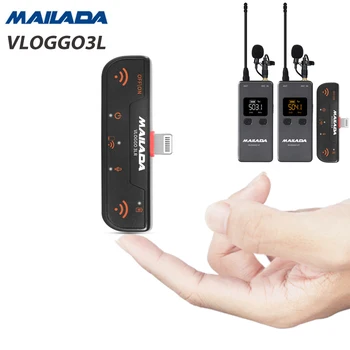 

Mailada VLOGGO3L Wireless Microphone w Transmitter Receivers Lavalier Mini Mic for iphone 6 7 8 X XS Xr max iphone 11 iPhone 12