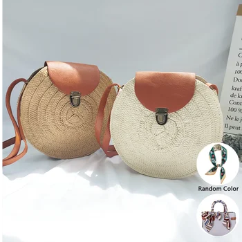

Summer bag simple round straw bag lady 2020 bag new woven beach female bag fashion rattan shoulder bag